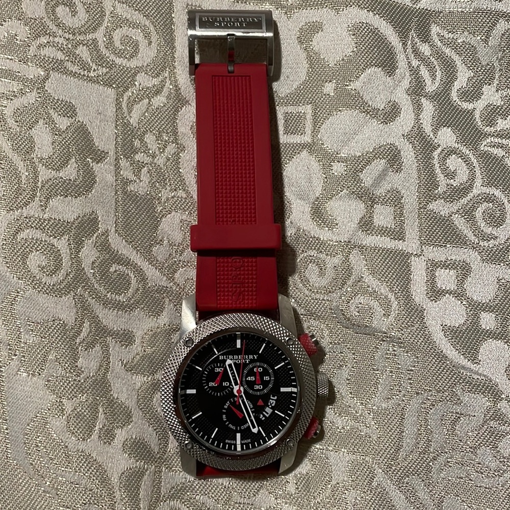 Burberry Chronograph Sport Watch W/Red Rubber Band (BU7706)